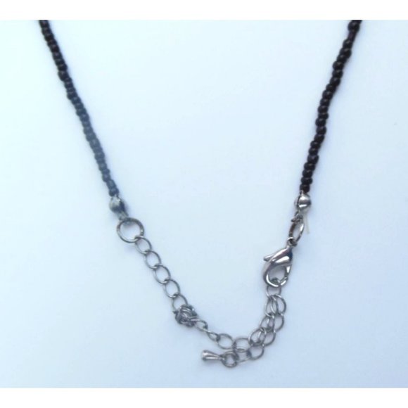 Handmade Chunky Boho Lampwork Glass Pendant Necklace Silver Tone - Picture 4 of 4